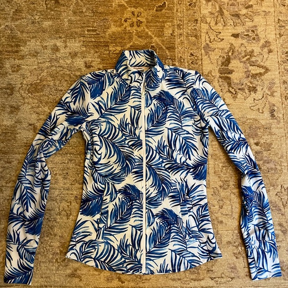 Tommy Bahama Blue and White Leaf Print Long Sleeve Zip Up XS - Picture 1 of 9